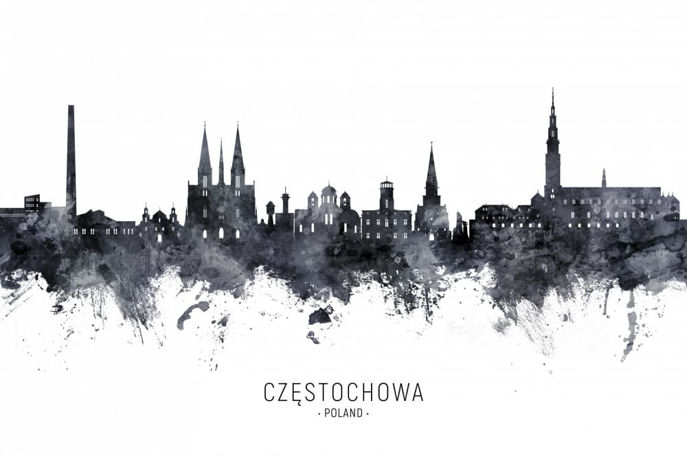 Częstochowa Watercolor Skyline by Michael Tompsett — canvas wall art
