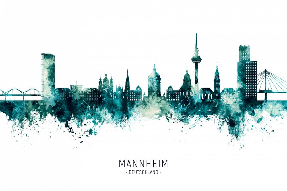 Mannheim City Watercolor by Michael Tompsett — canvas wall art