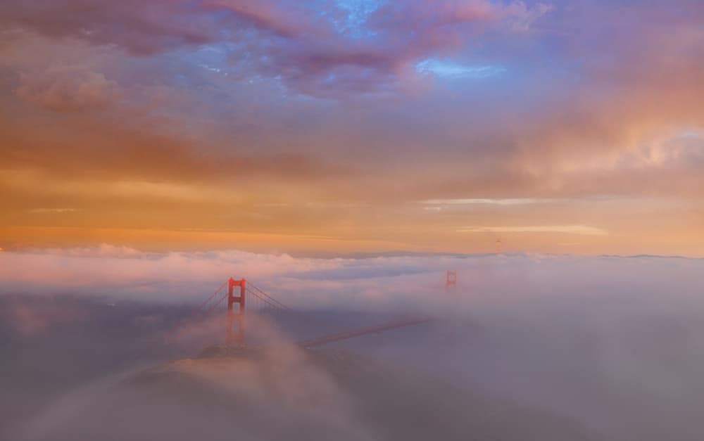 Golden Gate Fog Glow by ANNA AN — canvas wall art