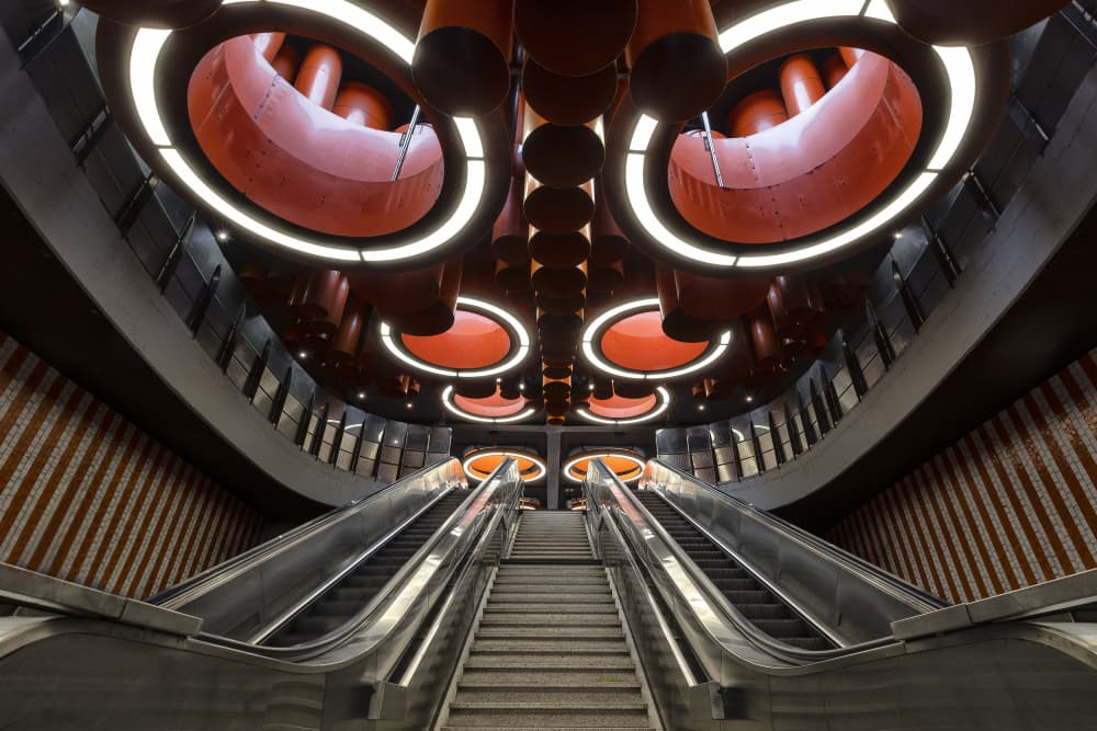Orange Metro Escalators by Wilma Wijers Smeets — canvas wall art