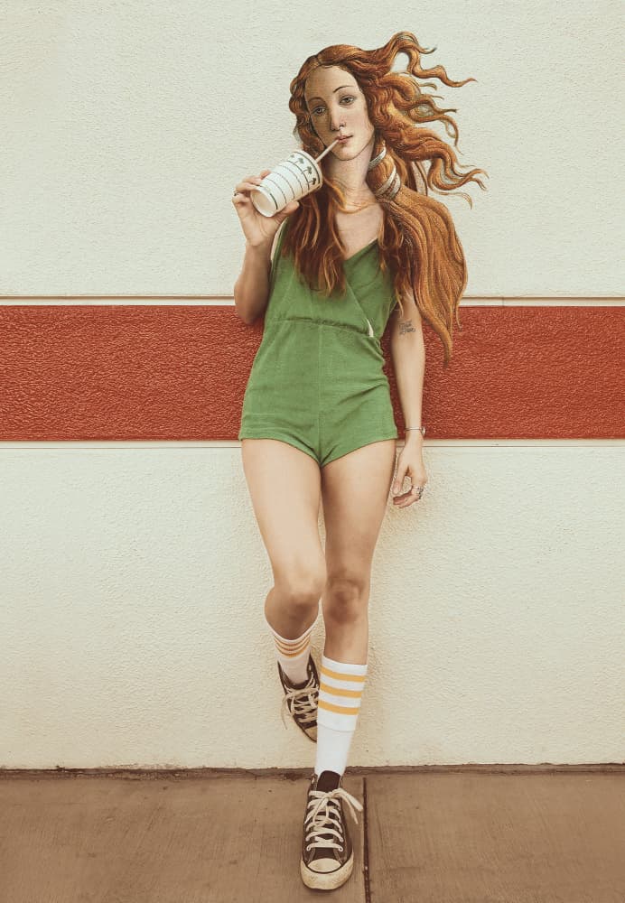 Retro Girl Summer Drink by Paste in Place — canvas wall art