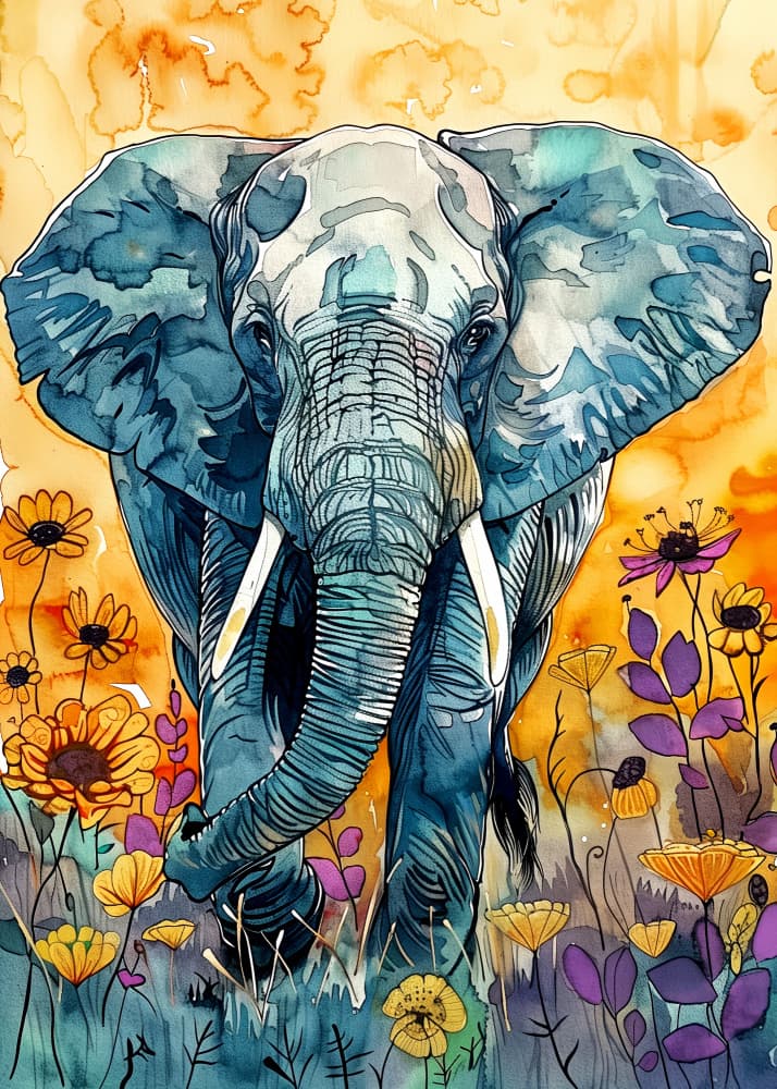 Vibrant Elephant Blooms by Justyna Jaszke — canvas wall art