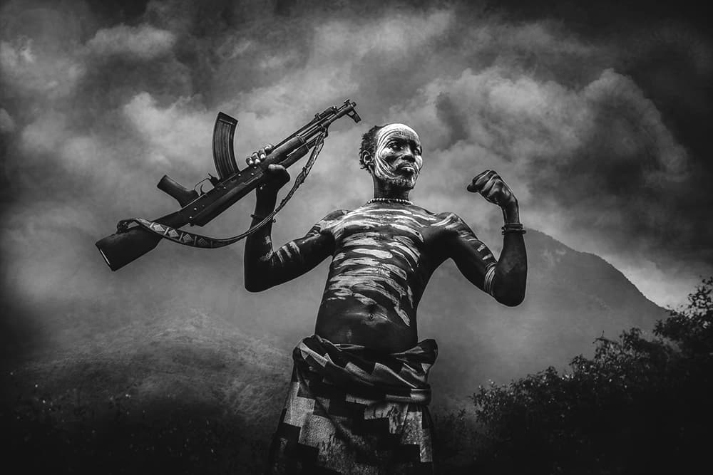 Tribal Warrior with Rifle by Svetlin Yosifov — canvas wall art