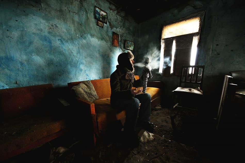 Solitary Figure Blue Room by mario grobenski - psychodaddy — canvas wall art