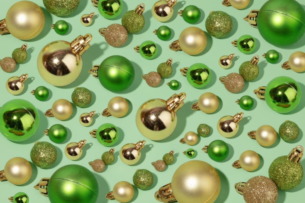 Green Gold Christmas Ornaments by Julia Ramiro — canvas wall art