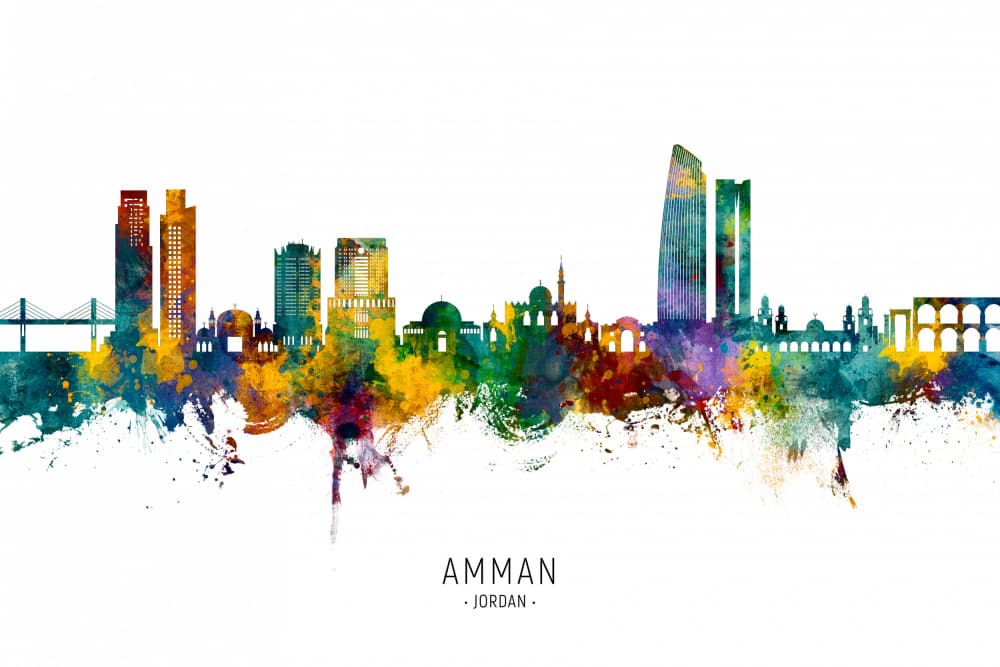 Colorful Amman Skyline by Michael Tompsett — canvas wall art