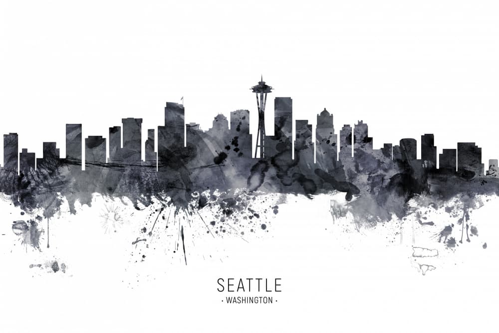 Watercolor Seattle Skyline by Michael Tompsett — canvas wall art