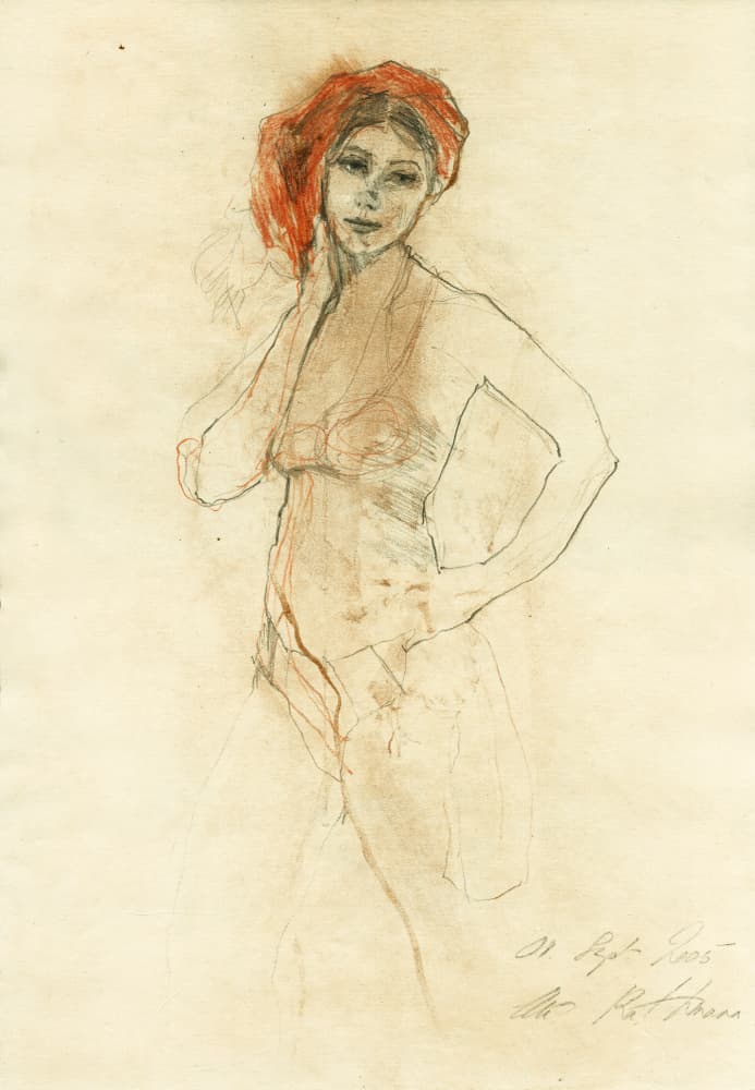 Pensive Woman Red Turban by Ute Rathmann — canvas wall art