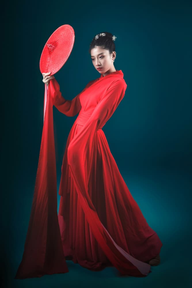 Elegant Red Fan Dancer by Catherine Wang — canvas wall art