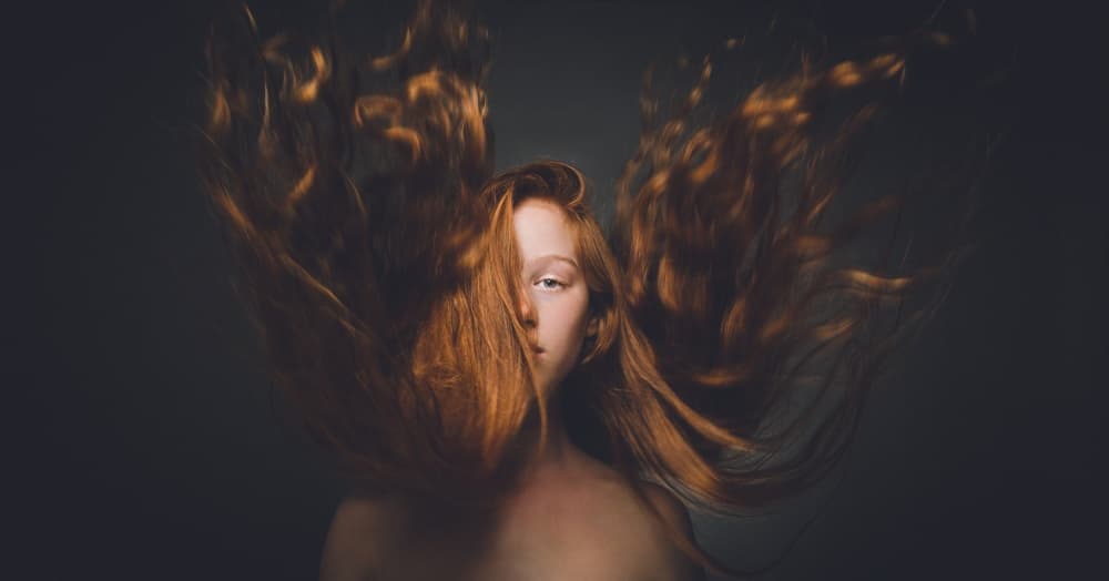 Flowing Red Hair Portrait by Nir Amos — canvas wall art