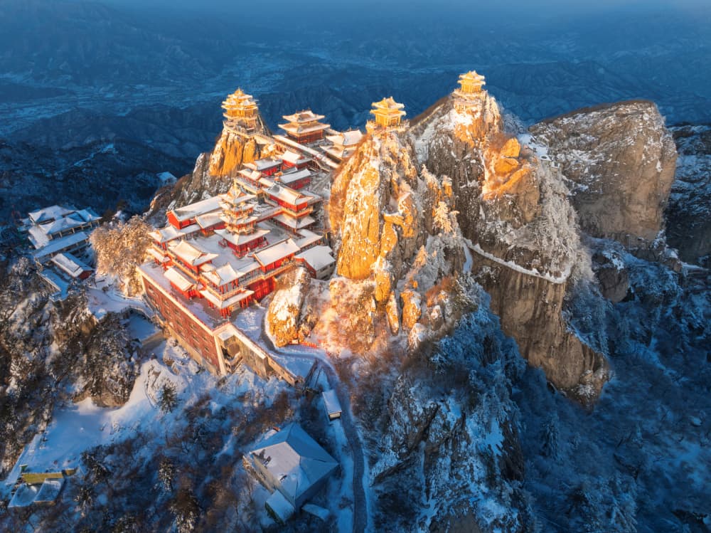 Snowy Mountain Temple by Simoon — canvas wall art