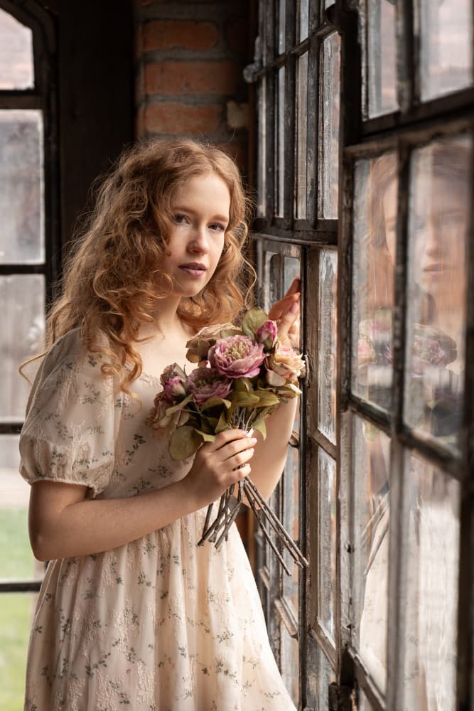 Dreamy Woman Window Flowers by Ruth Franke — canvas wall art