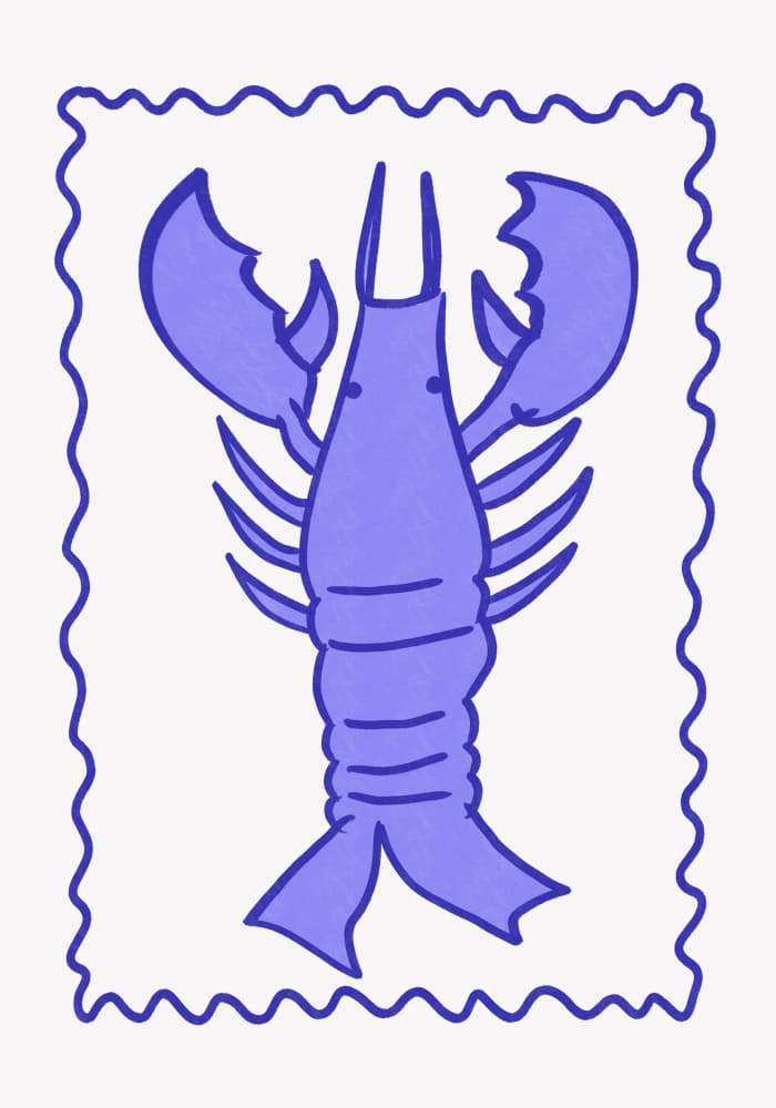 Purple Lobster Stamp by Athene Fritsch — canvas wall art