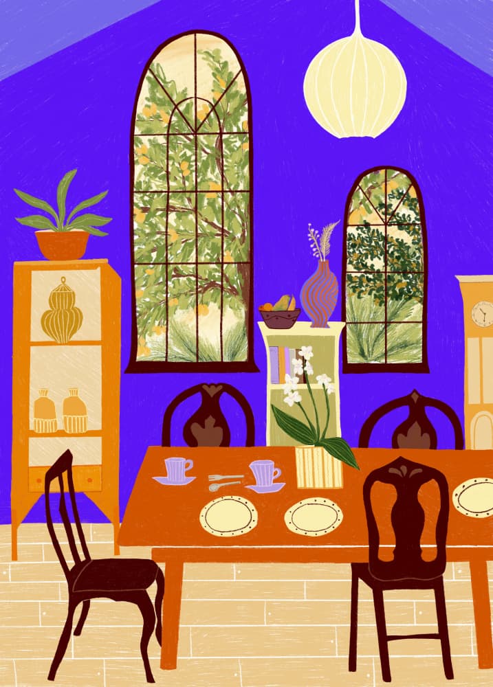 Blue Dining Room View by Elsa Eleni — canvas wall art