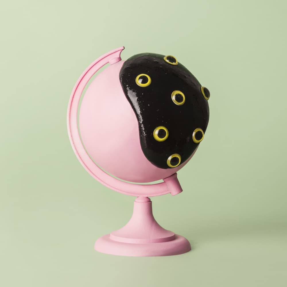 Googly Eyed Pink Globe by Julia Ramiro — canvas wall art