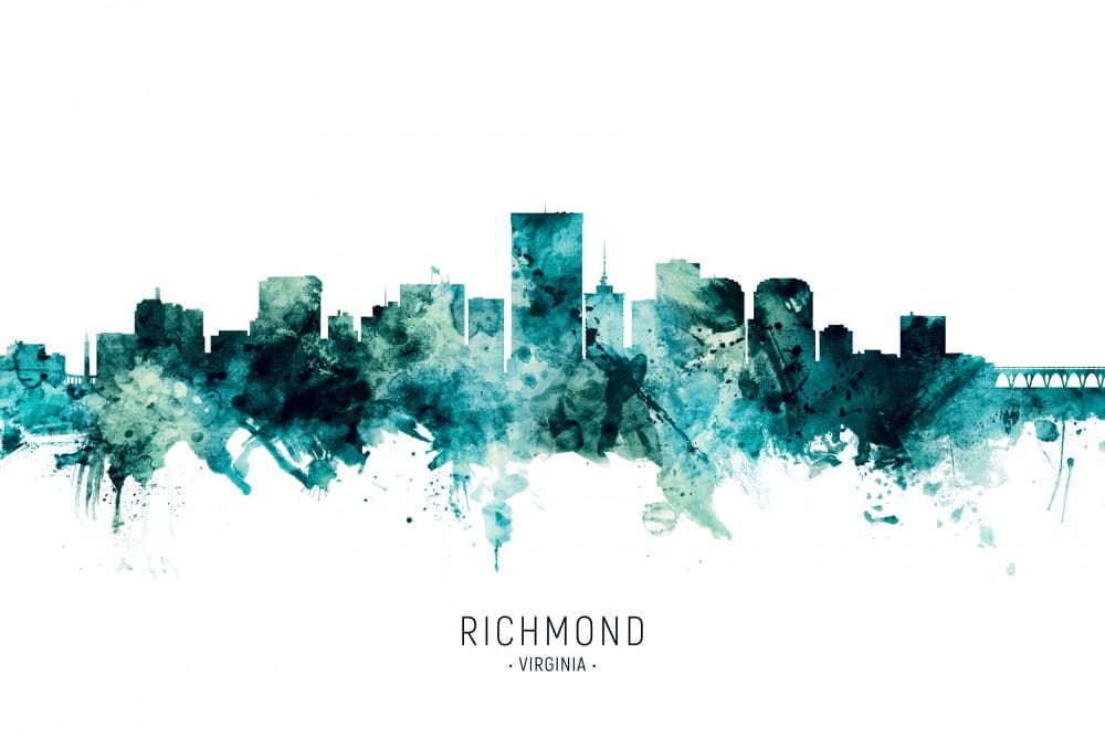 Richmond Watercolor Skyline by Michael Tompsett — canvas wall art