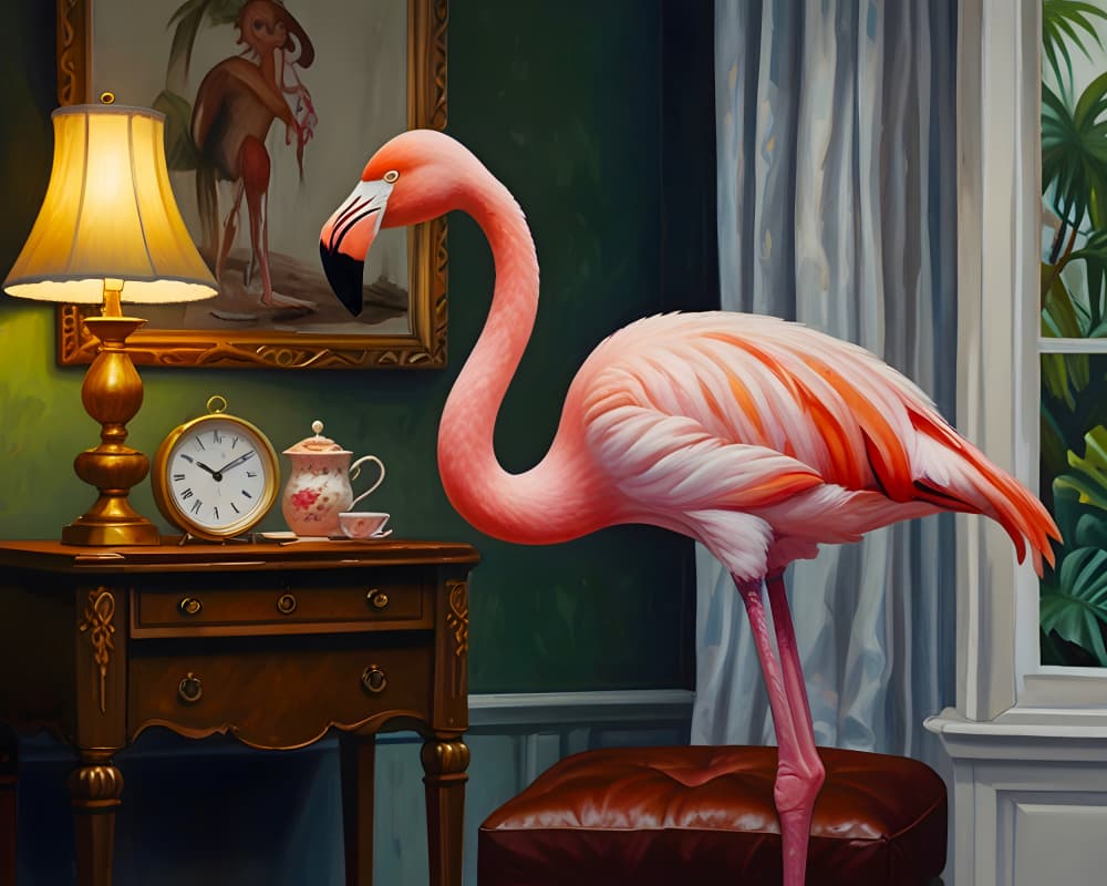 Elegant Flamingo Interior by Kintsugi99 — canvas wall art