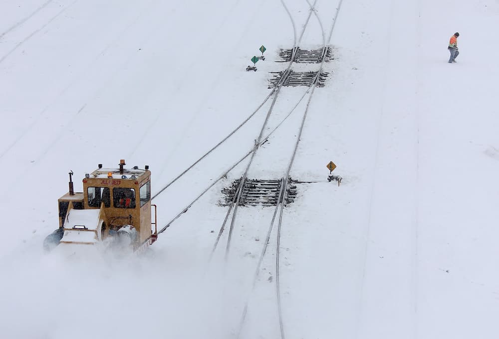 Snowy Railroad Work by Jian Wang — canvas wall art