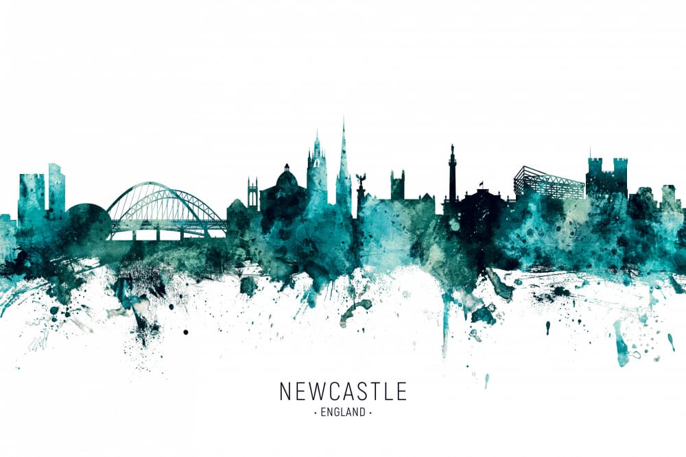 Newcastle England Watercolor by Michael Tompsett — canvas wall art