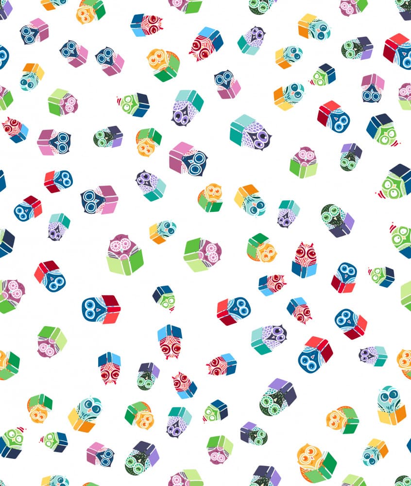 Colorful Geometric Owls by Marika Barsrsind — canvas wall art