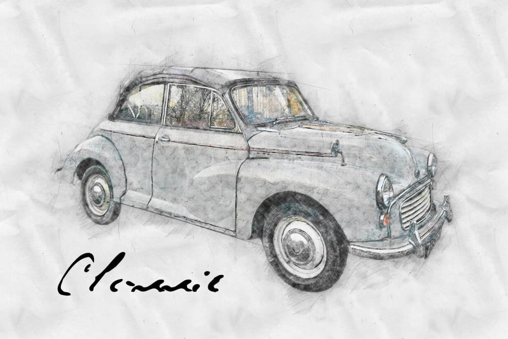Classic Car Drawing by Lembayung senja studio [Vintage Poster] — canvas wall art