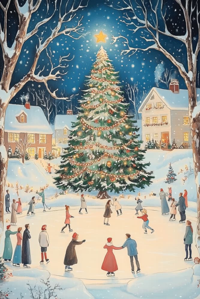 Christmas Village Ice Skating by Melloi Art Prints — canvas wall art