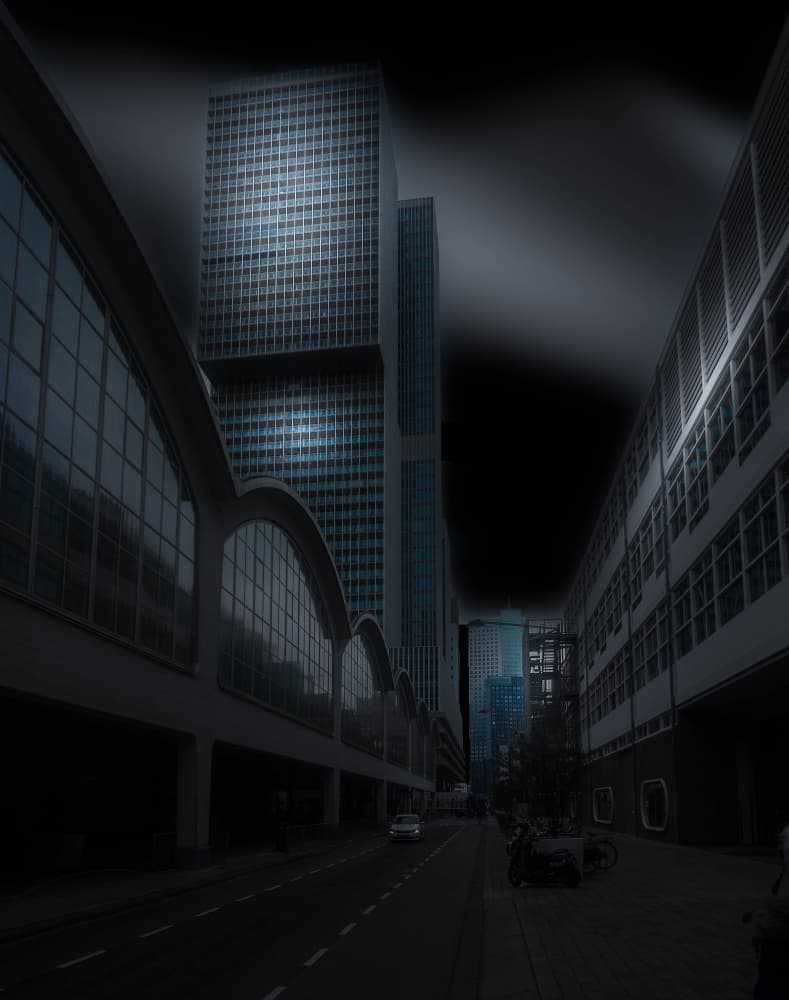 Blue Urban Night by Fred Louwen — canvas wall art