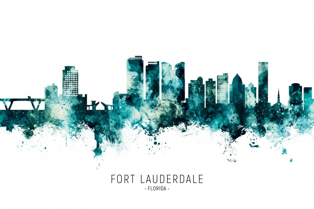 Fort Lauderdale Watercolor Cityscape by Michael Tompsett — canvas wall art