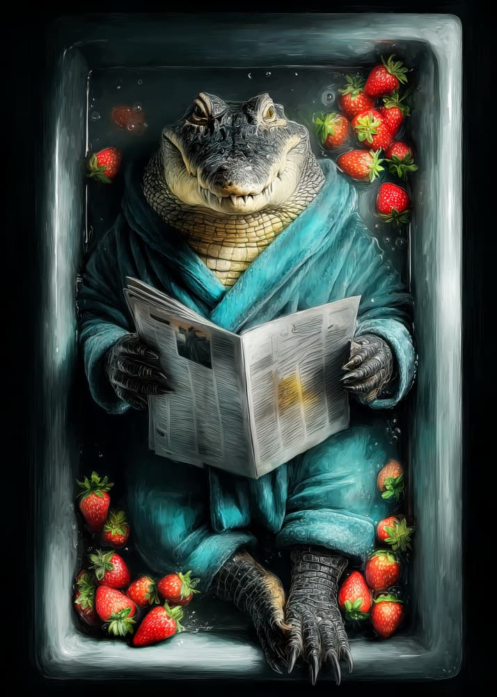 Crocodile In Bathtube 2 by Justyna Jaszke — canvas wall art