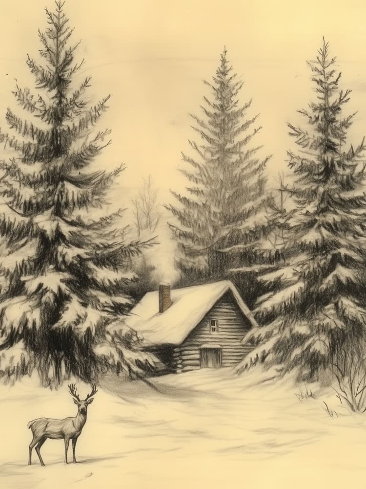 Rustic Winter Cabin Deer by Jolly and Dash — canvas wall art