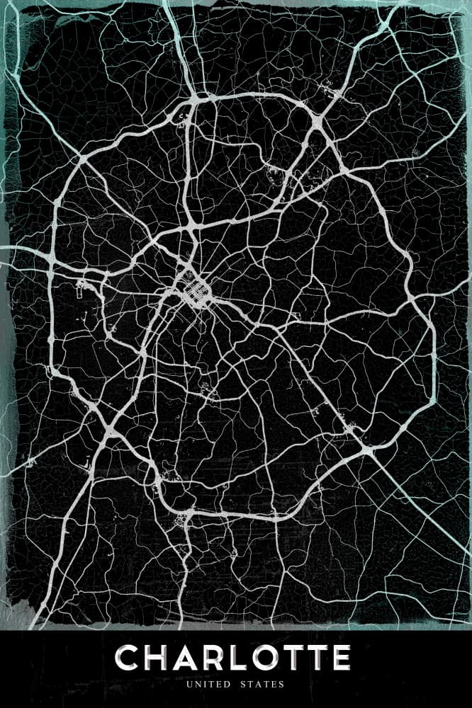 Dark Charlotte City Map by StudioSix — canvas wall art