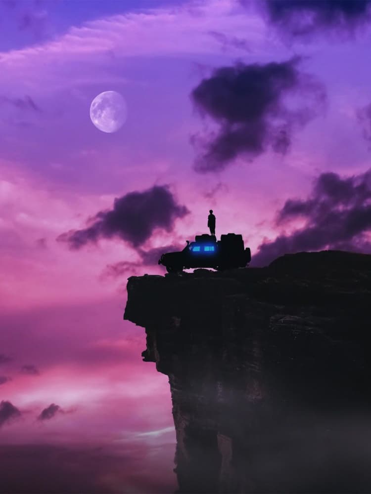 Purple Moon Cliff View by Ritvik takkar — canvas wall art