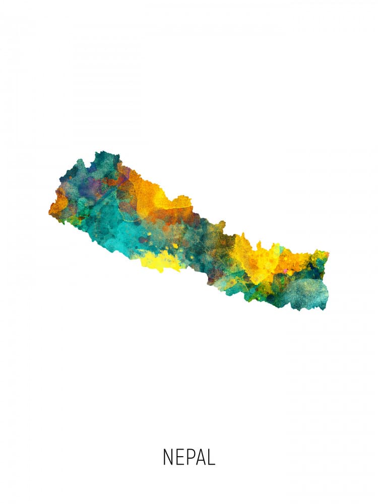 Vibrant Nepal Map by Michael Tompsett — canvas wall art