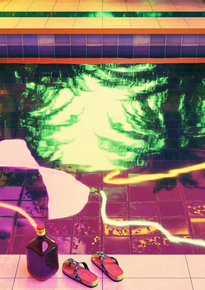 Neon Poolside Retreat by CosmoZach — canvas wall art