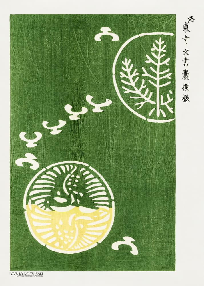 Woodblock Print Green by Yatsuo No Tsubaki — canvas wall art