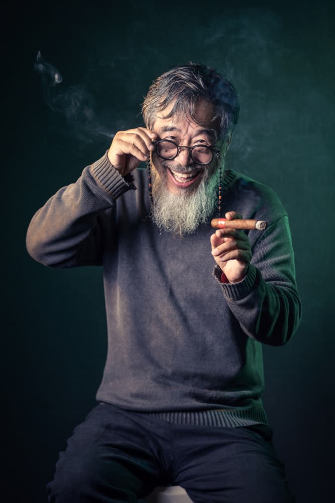 Smiling Man with Cigar by qiye — canvas wall art