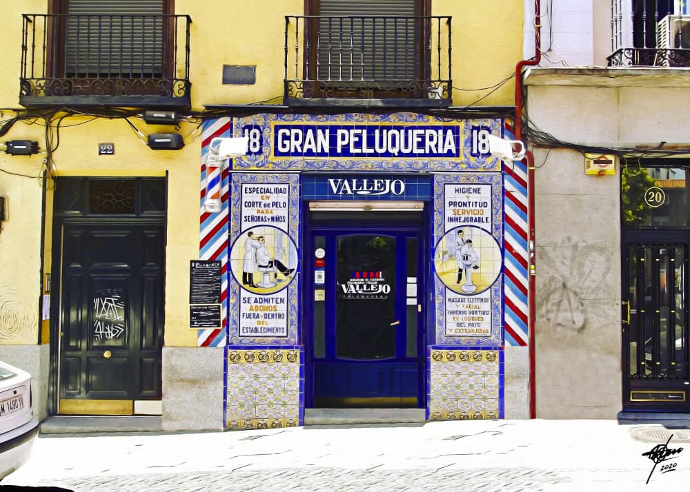 Blue Tiled Barbershop by Osvaldo Russo — canvas wall art