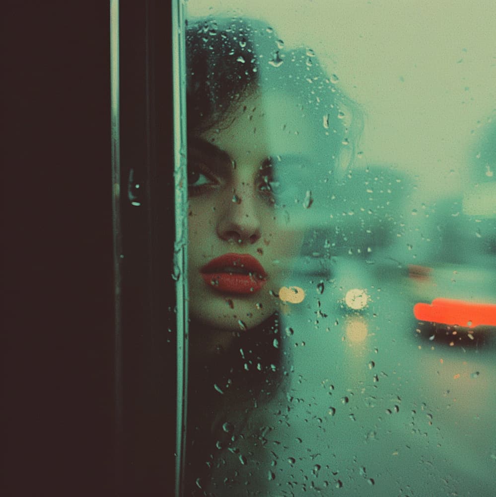 Red Lips Rainy Window by DDiArte — canvas wall art