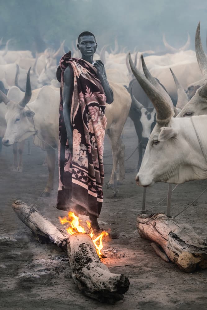 African Herder by Fire by Trevor Cole — canvas wall art