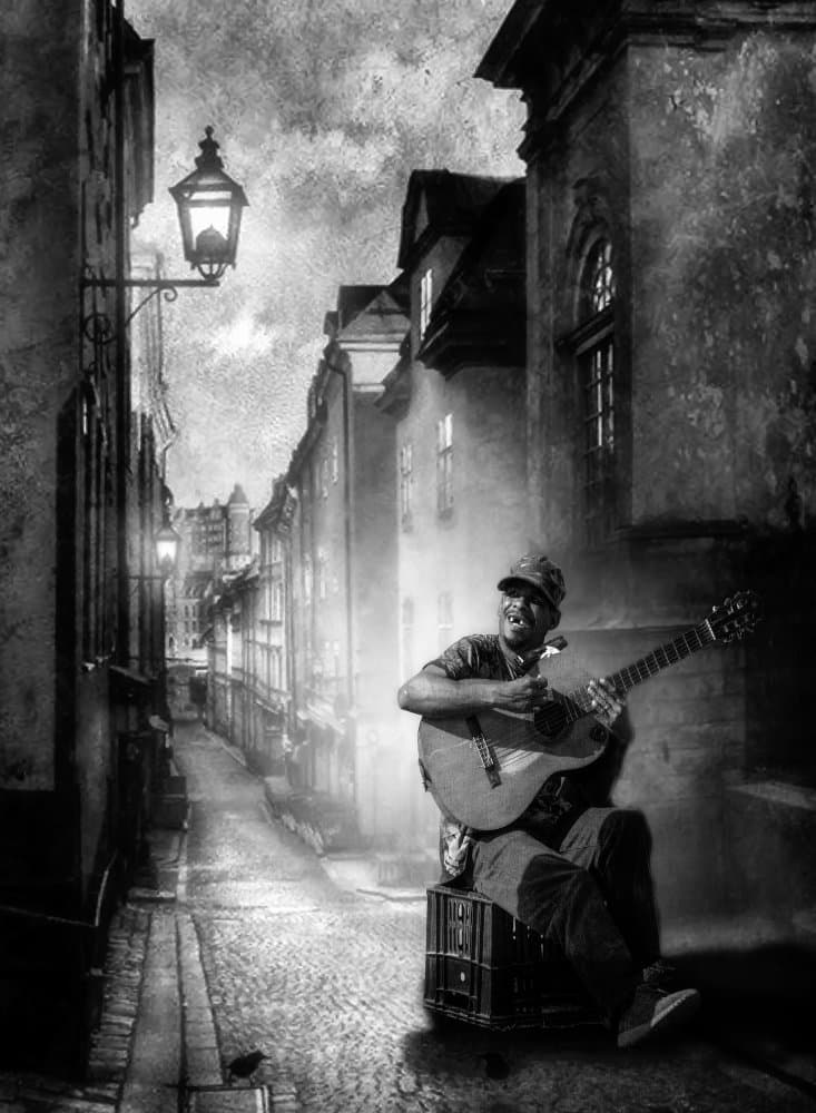 Smiling Street Musician by Charlaine Gerber — canvas wall art