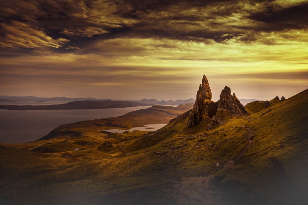 Majestic Storr Golden Hour by Hardik Pandya — canvas wall art