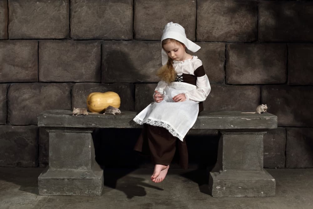 Pensive Peasant Girl And Mice by Victoria  Glinka — canvas wall art