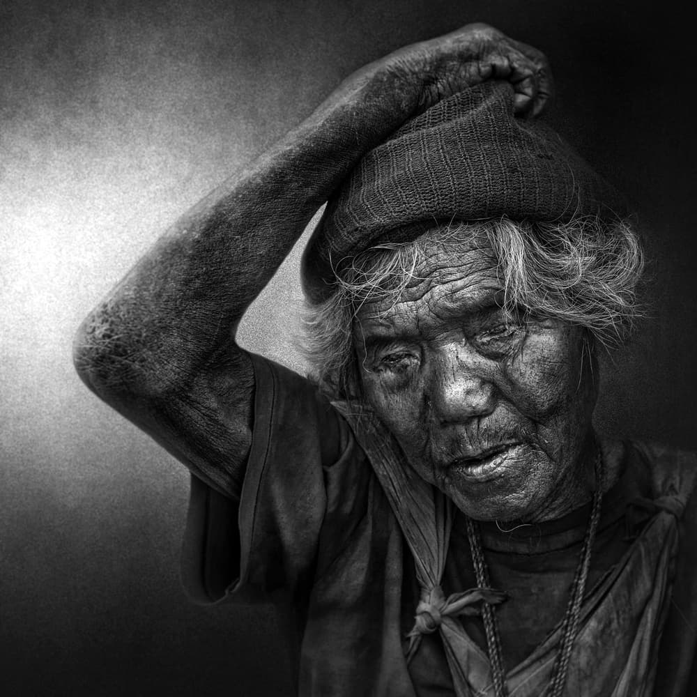 Pensive Elder Portrait by Fadhel Almutaghawi — canvas wall art