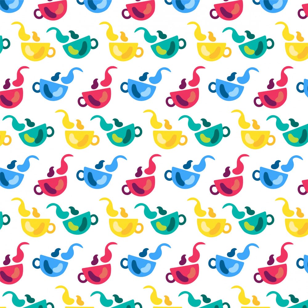 Colorful Steaming Cups Pattern by Marika Barsrsind — canvas wall art