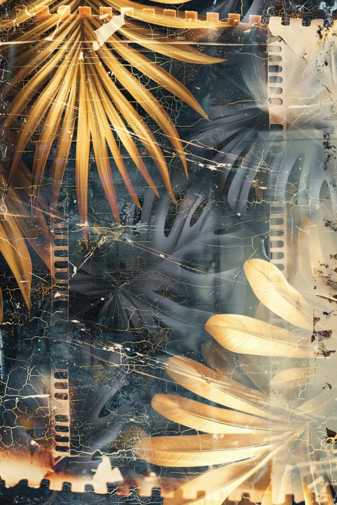 Golden Tropical Film Leaves by Rafal Kulik — canvas wall art