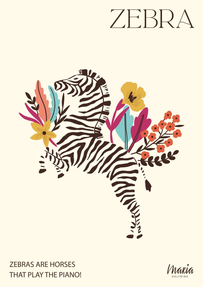 Playful Floral Zebra by Maria Galybina — canvas wall art