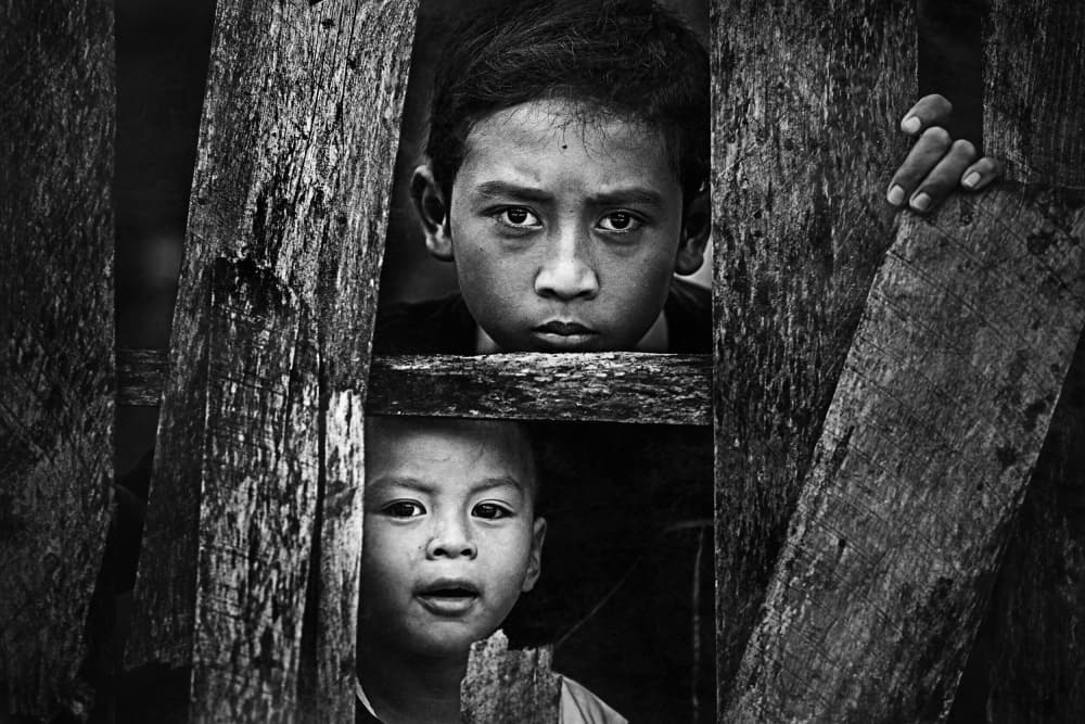 Curious Boys Peeking by Teguh Yudhi Winarno — canvas wall art