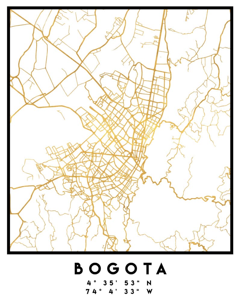 Golden Bogota Map by Emiliano Deificus — canvas wall art