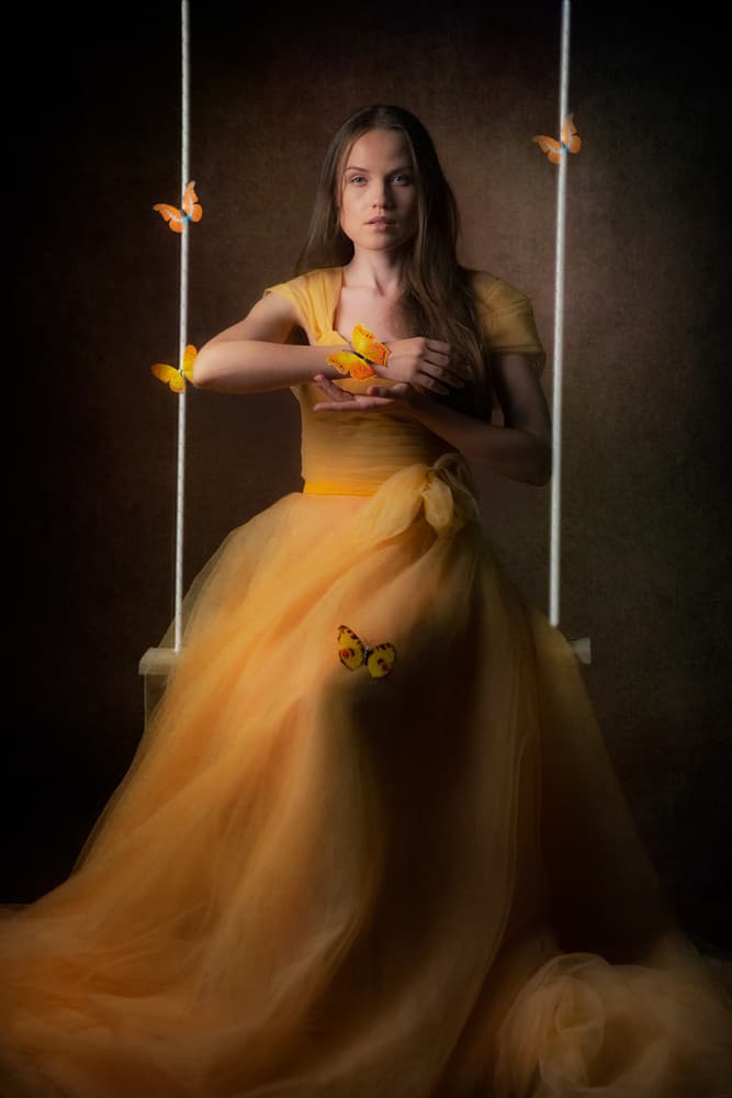 Yellow Dress Butterfly Dream by Amnon Eichelberg — canvas wall art