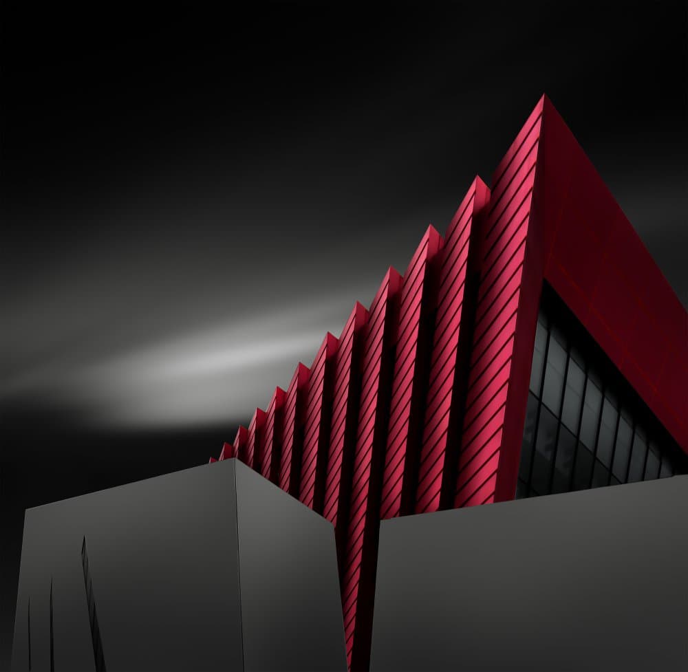 Striking Red Architecture by Biao  Huang — canvas wall art